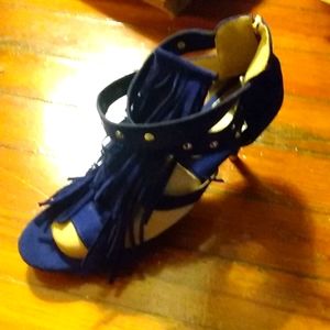 Blue suede 3 in heels zipper up back